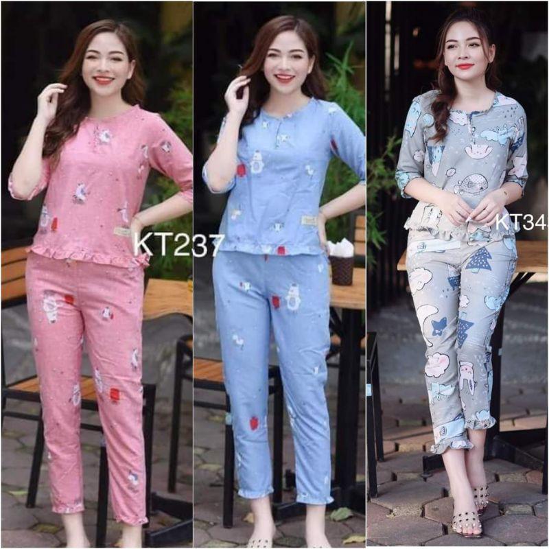 Đồ bộ mặc nhà, đồ sau sinh cổ đáp ren 2 màu siêu xinh