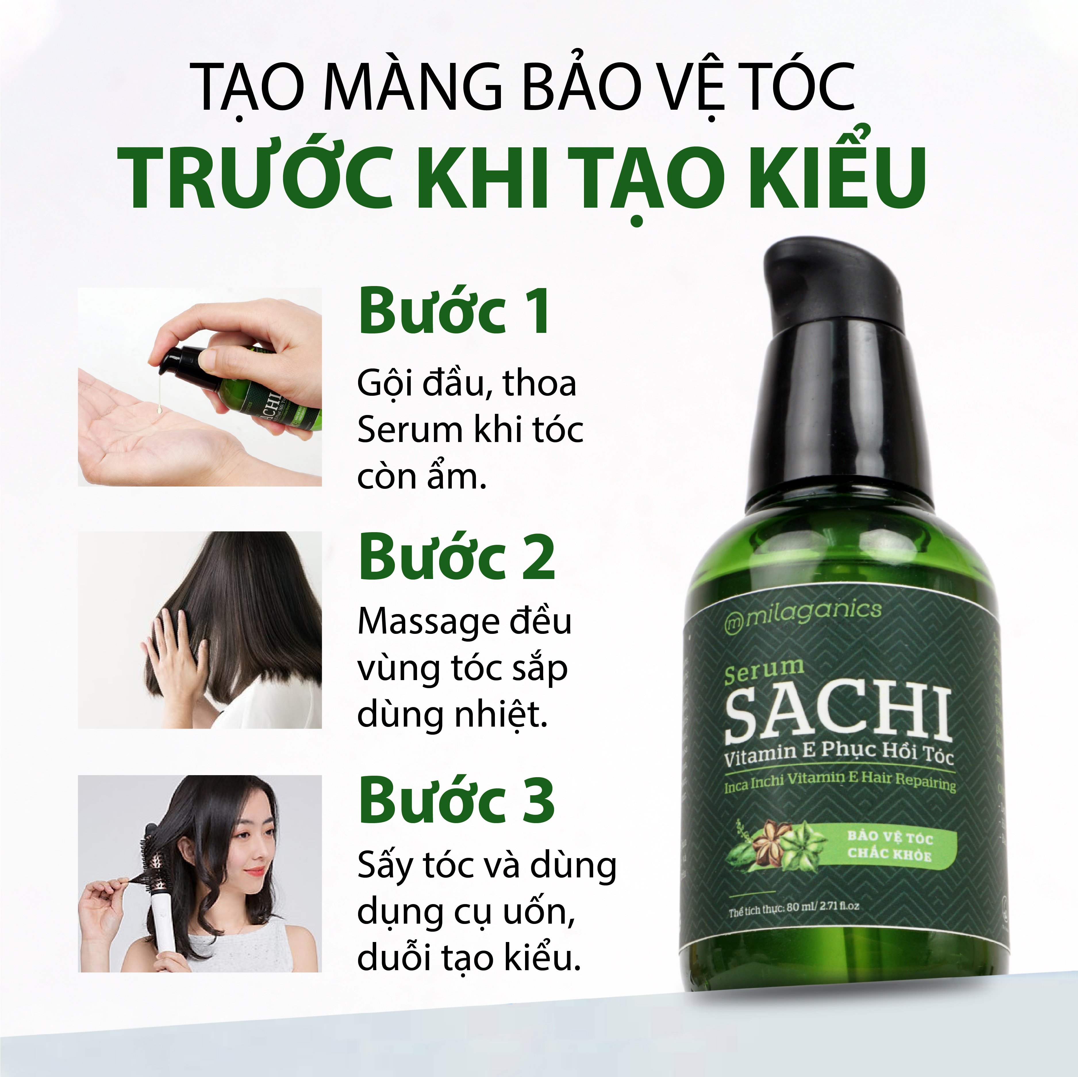 Serum Dưỡng Tóc Milaganics Sachi &amp; Argan, Hàm Lượng Cao Omega và Vitamin E, Hỗ Trợ Phục Hồi Tóc Xơ Rối, Chẻ Ngọn, Bảo Vệ Tóc Khi Uốn, Ép, Sấy, Nhuộm (80ml/Chai)