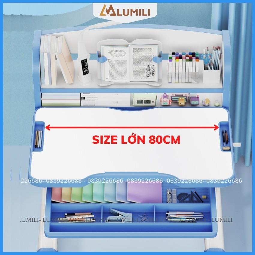 Bàn học có giá sách cho bé Lumili R9 Premium chống gù chống cận, bàn học kèm kệ sách cho bé, phù hợp cho học sinh