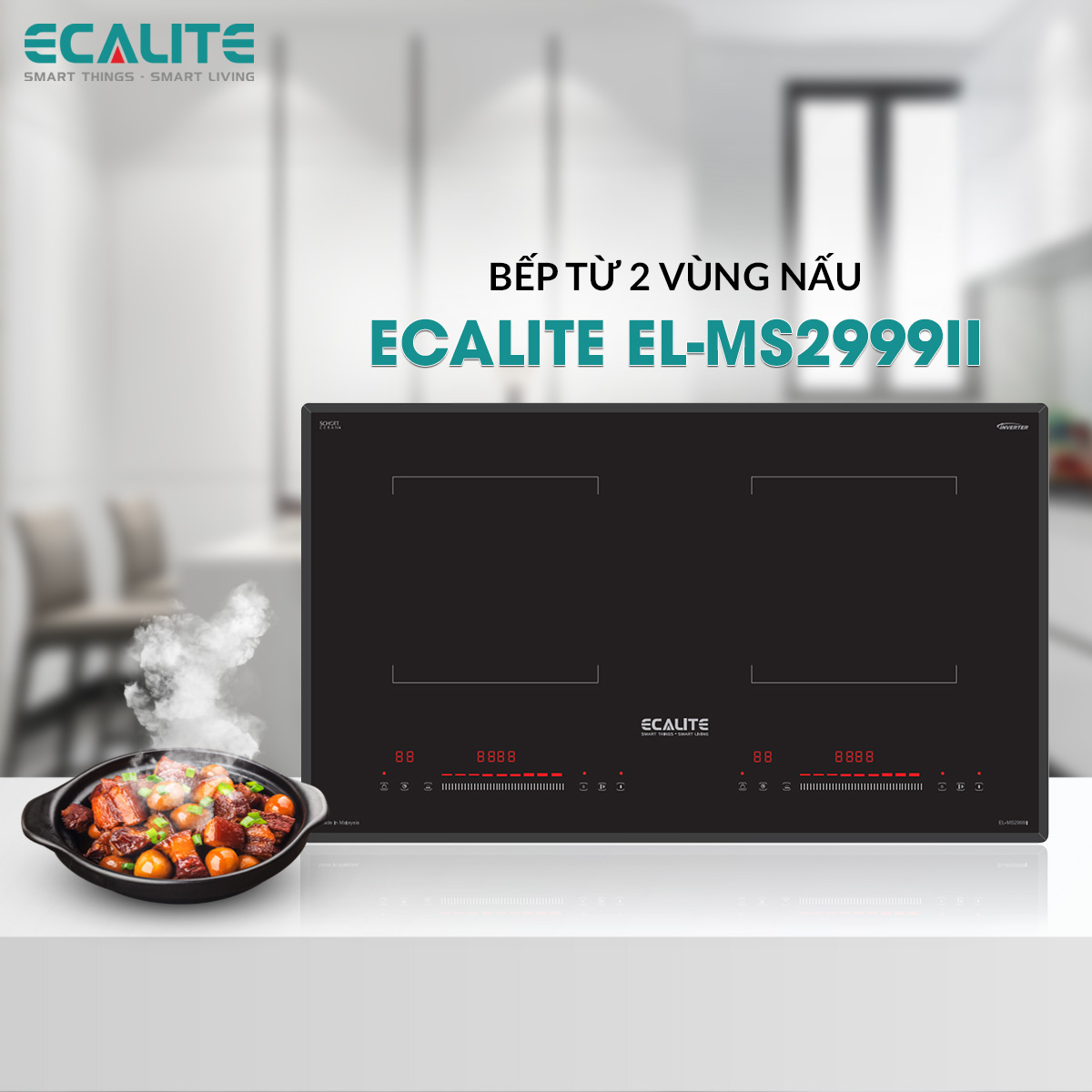 Bếp Từ 2 Vùng Nấu Ecalite EL-MS2999II - Điều Khiển Cảm Ứng - Màn Hình Hiển Thị Led - 9 Mức Công Suất - Chức Năng Hẹn Giờ - Hàng Chính Hãng