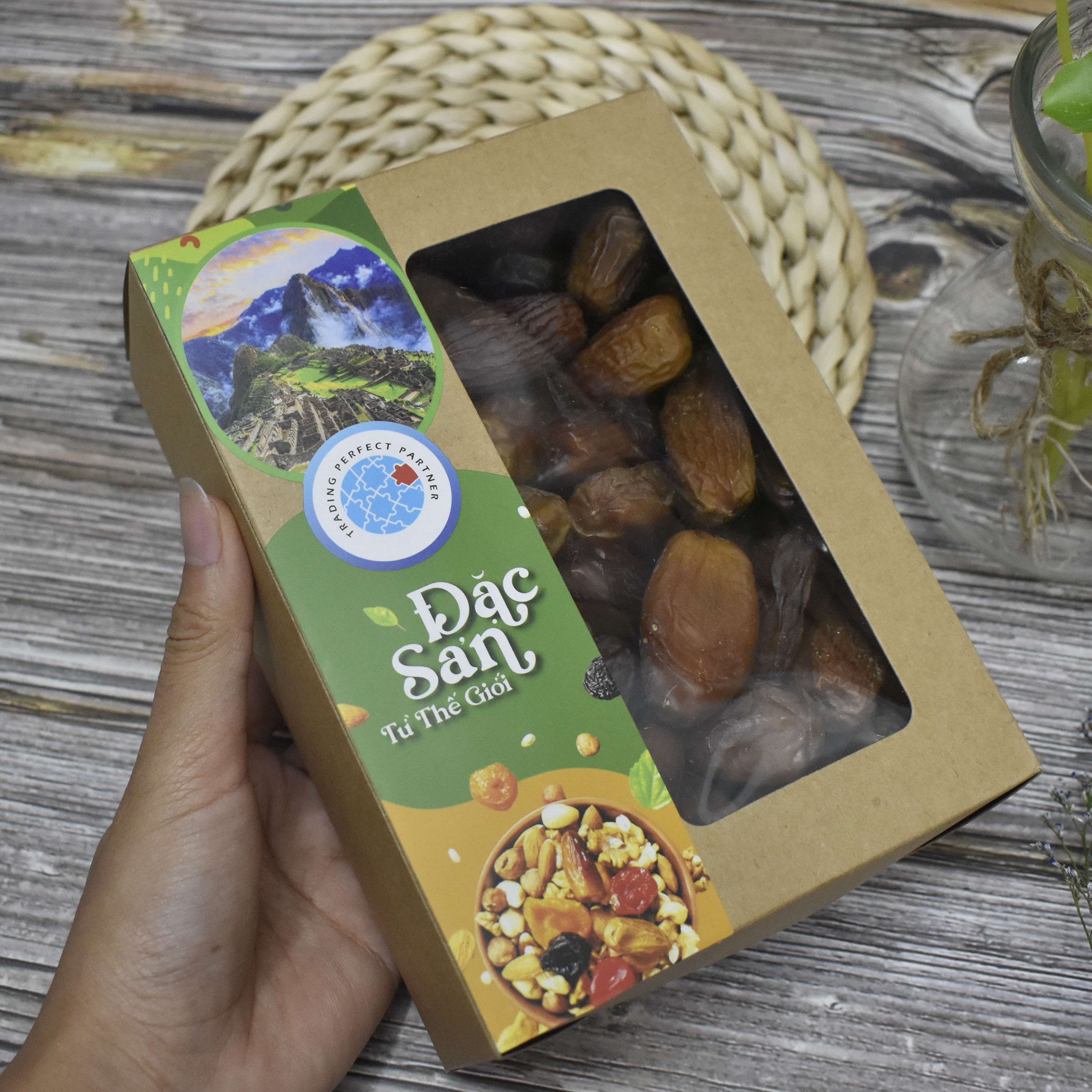 Chà là Không cành Trading Perfect Partner Deglet Nour Tunisia hộp kraft 500g _Chà là khô tự nhiên thớ thịt dày, mềm ngon, thuộc dòng chà là nữ hoàng