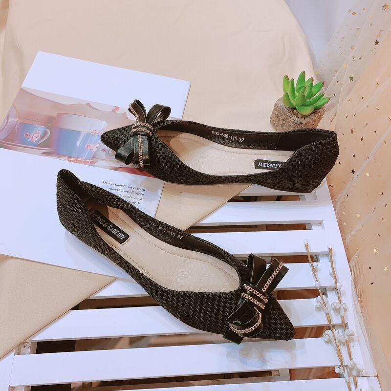 Bệt Nơ Vải Xích Mũi Nhọn SHUSIGIAY , Giày Búp Bê Nữ