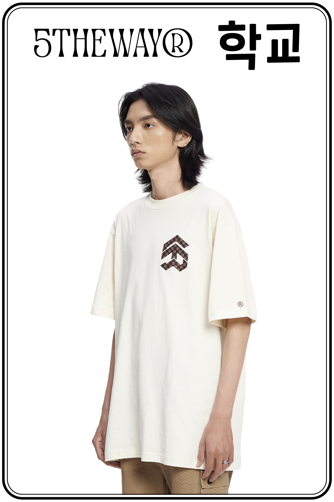Áo thun 5THEWAY /checkerboard/ New Tee hoạ tiết caro màu nâu TOFU