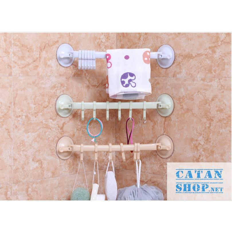 Thanh móc treo đồ nút hít tường,tủ quần áo, nhà bếp, có 6 móc chịu lực tiết kiệm diện tích