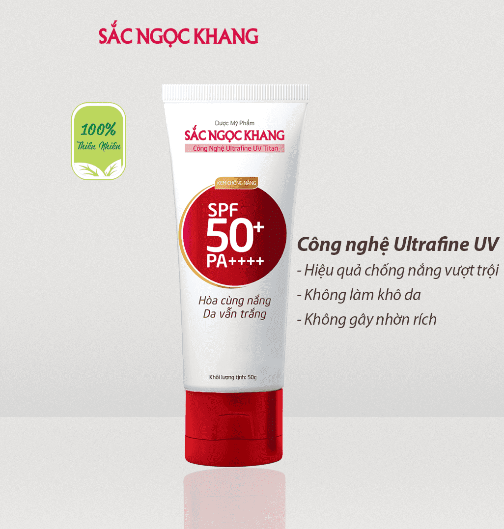 [Tặng Sữa rửa mặt 100g] Kem chống nắng Sắc Ngọc Khang 50g giúp chống nắng hiệu quả với chỉ số SPF50, PA++++