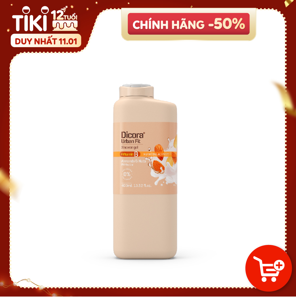 Sữa tắm dưỡng da Dicora Urban Fit almonds &amp; nuts vitamin B hạnh nhân &amp; các loại hạt giúp tăng cường độ ẩm 400ml