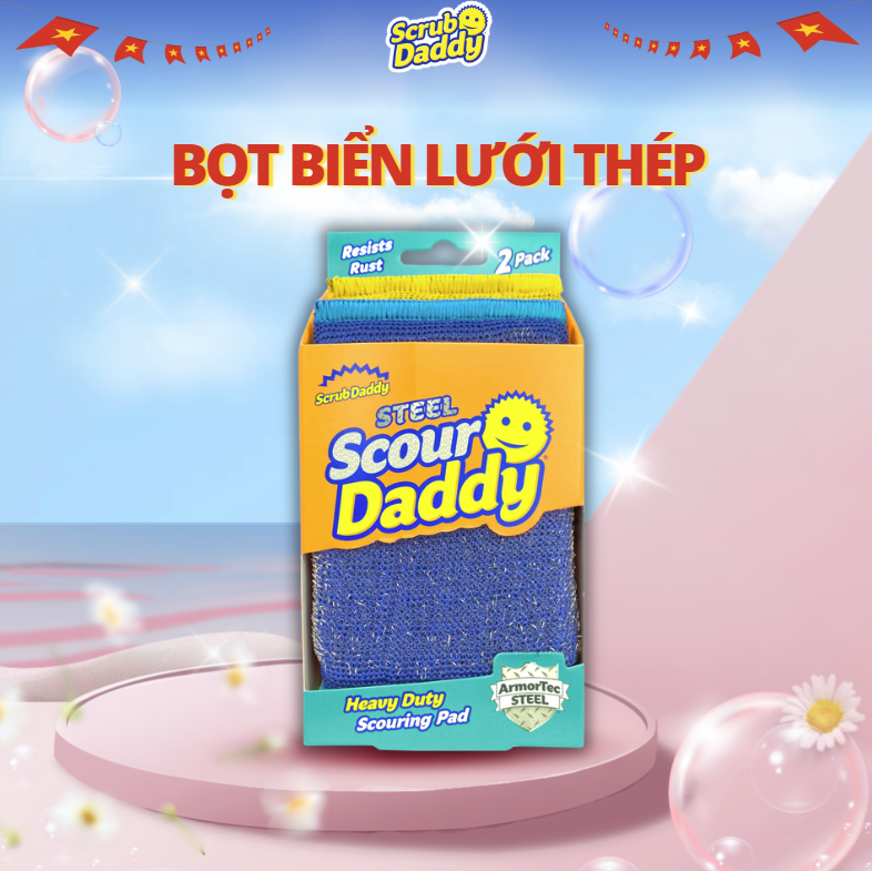 Miếng cọ thép Scour Daddy Steel - Lưới ArmorTec STEEL rửa sạch loại bỏ các mảng bám cứng đầu