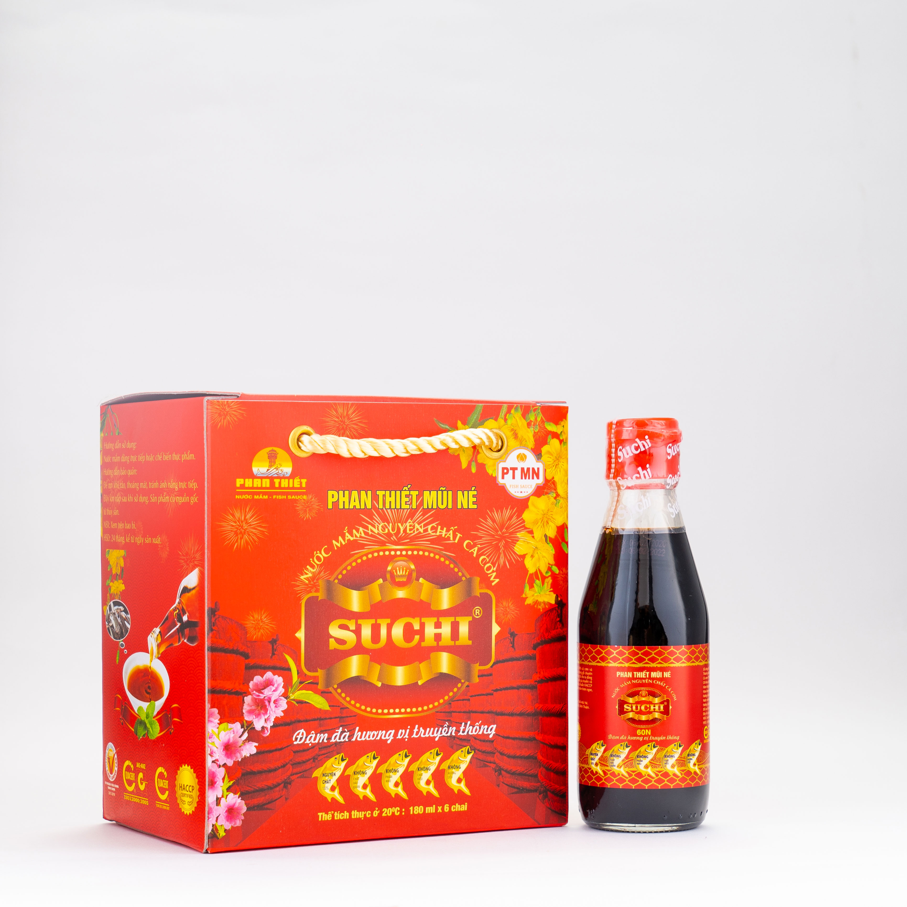 Hộp 6 Chai 60 Đạm x 180ml Nước Mắm Cá Cơm Truyền Thống có US FDA Xuất Khẩu Suchi 60N 180ml