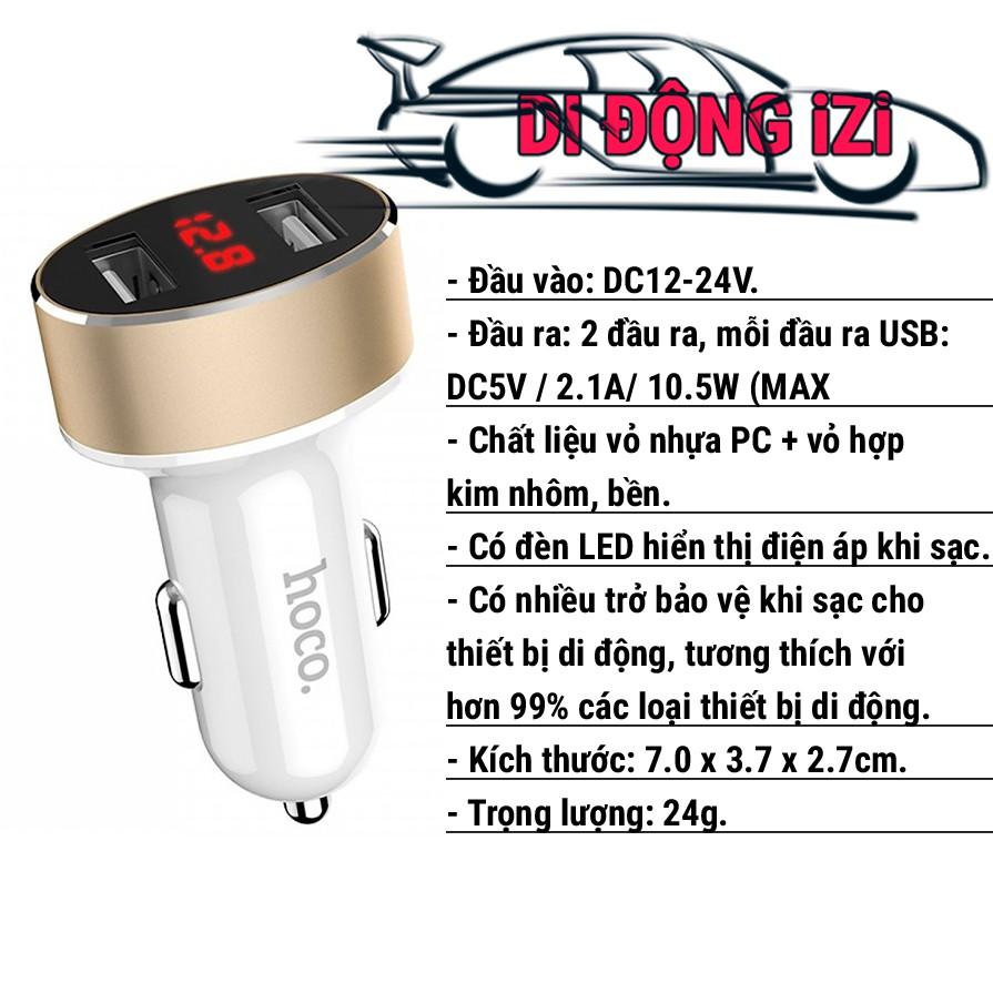 Tẩu Sạc Ô Tô Hoco Z26 - Thiết Kế Tiện Lợi 2 Đầu Ra, Đèn LED Hiển Thị Dòng Điện, Cốc Sạc Xe Hơi Thông Minh - Hàng Chính Hãng