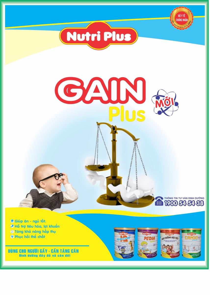 Sữa bột công thức dinh dưỡng GAIN PLUS tăng cân cho người gầy NUTRI PLUS 900G