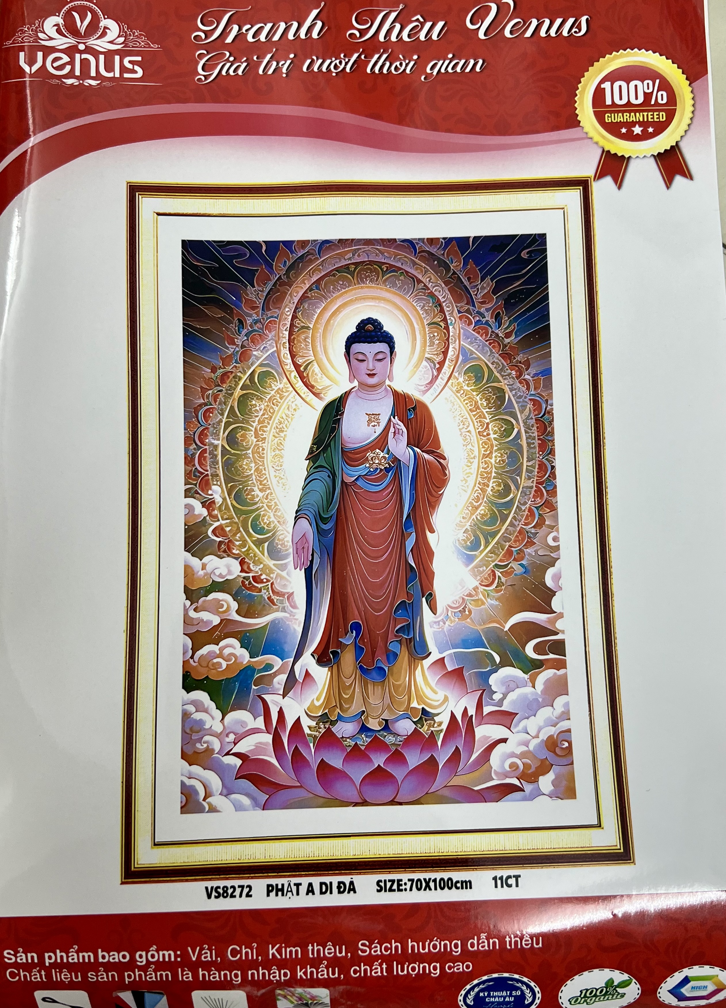 Tranh thêu kín Phật a di đà vs8272, kích thước 100 x 70 cm, 11ct thêu 3 sợi