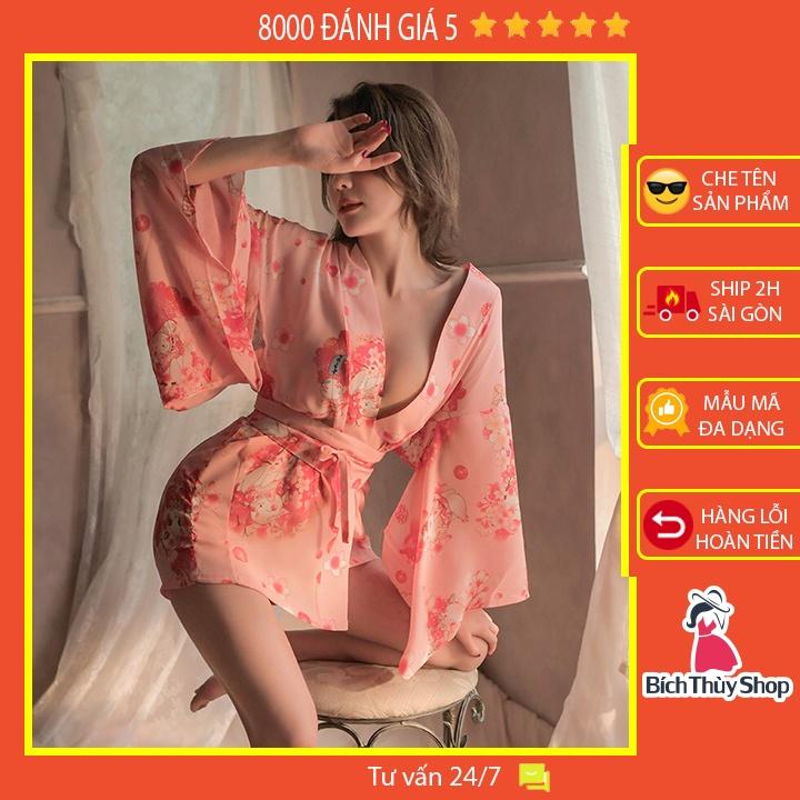 Váy ngủ kimono quyến rũ áo choàng ngủ hoa với màu hồng ngọt ngào