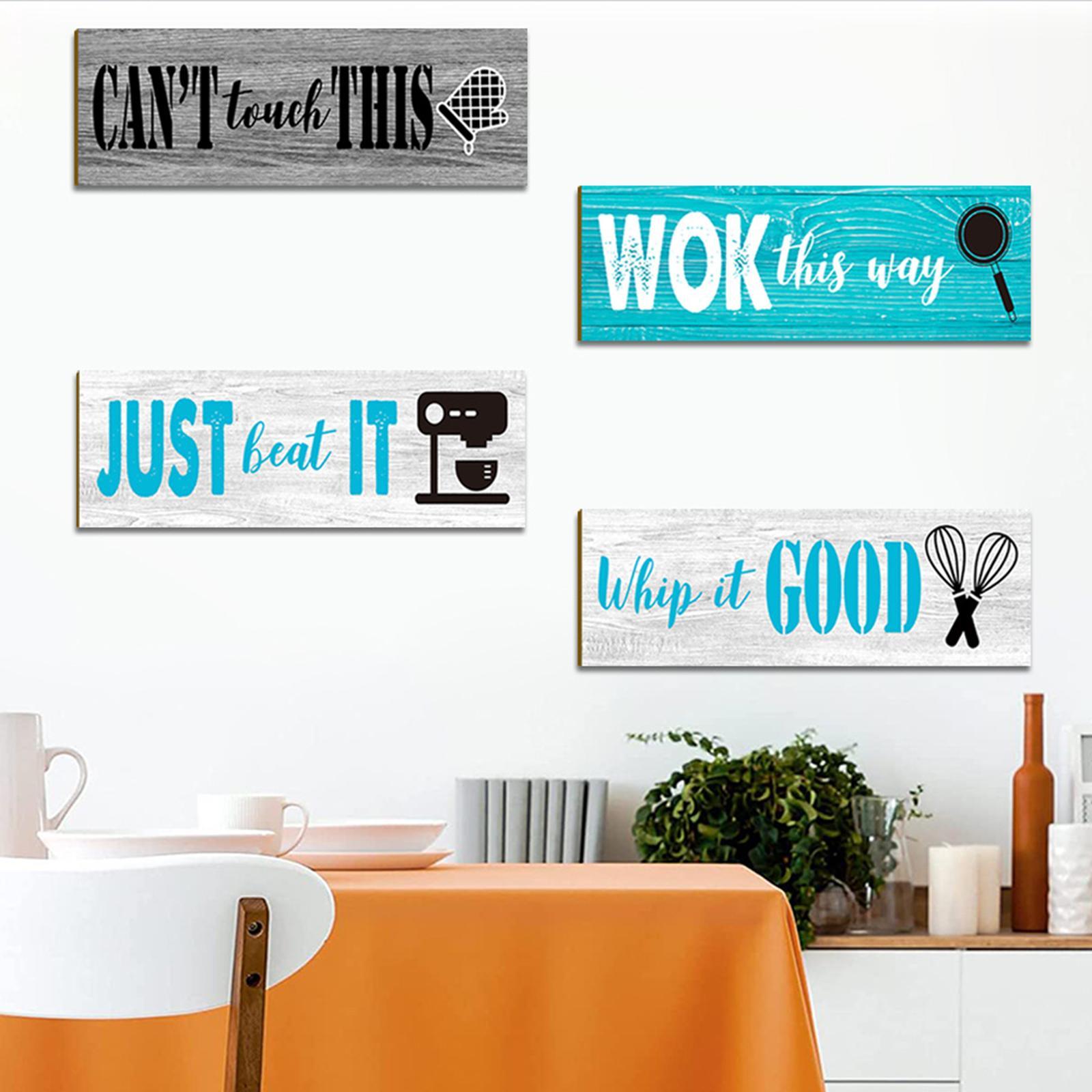 4 Pieces Kitchen Wall Decors Hanging Sign Decorative Wood Wall Plaque for Coffee Shop Kitchen Housewarming Gifts Decoration