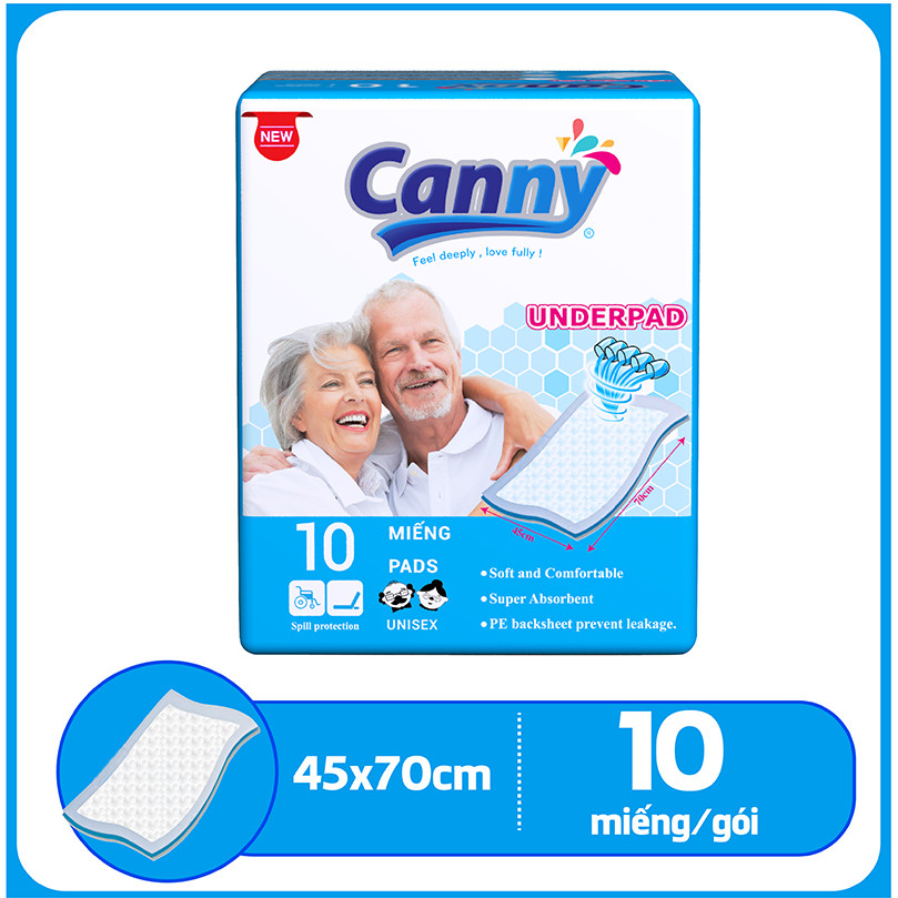 Tấm Đệm Lót Người Lớn CANNY Siêu Mềm Mại, Siêu Thấm, Kháng Khuẩn (10 miếng/gói)