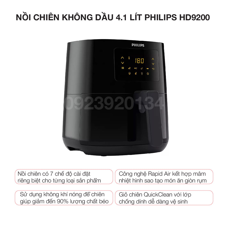 Nồi chiên không dầu 4.1 lít Philips HD9200 - Hàng chính hãng