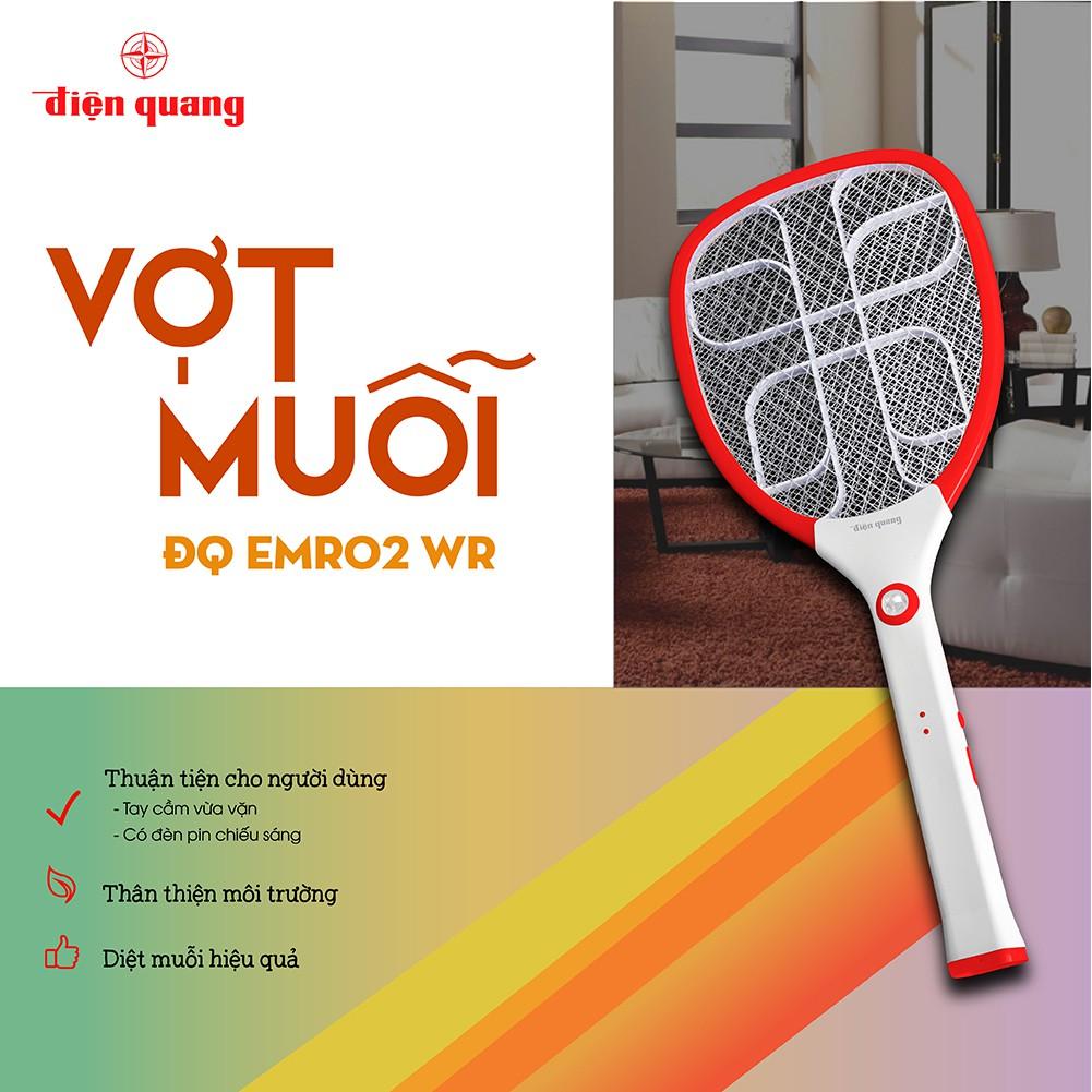 Vợt muỗi Điện Quang ĐQ EMR02 WR (trắng - đỏ) - Xả nhanh dòng điện 5s, chống giật. Lưới vợt chống gỉ - BH 12 tháng