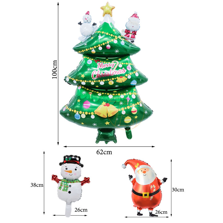 Bong bóng trang trí noel giáng sinh Merry christmas và ông già noel có đèn led - Tấm poster trang trí dịp giáng sinh noel