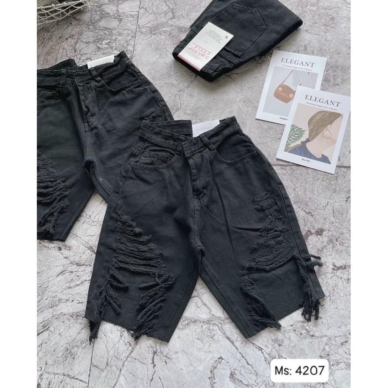 Quần ngố jean nữ    Quần ngố jean nữ rách màu đen size đại từ 40kg đến 80kg MS4207 thời trang bigsize 2KJean
