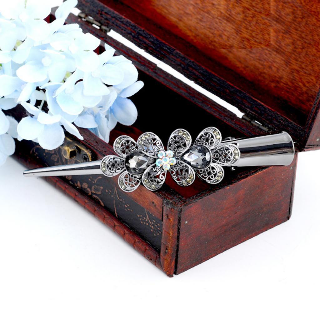 2x Rhinestone Flower Alligator Hair Clip Hairpin Metal Duckbill Hair Grip Womens