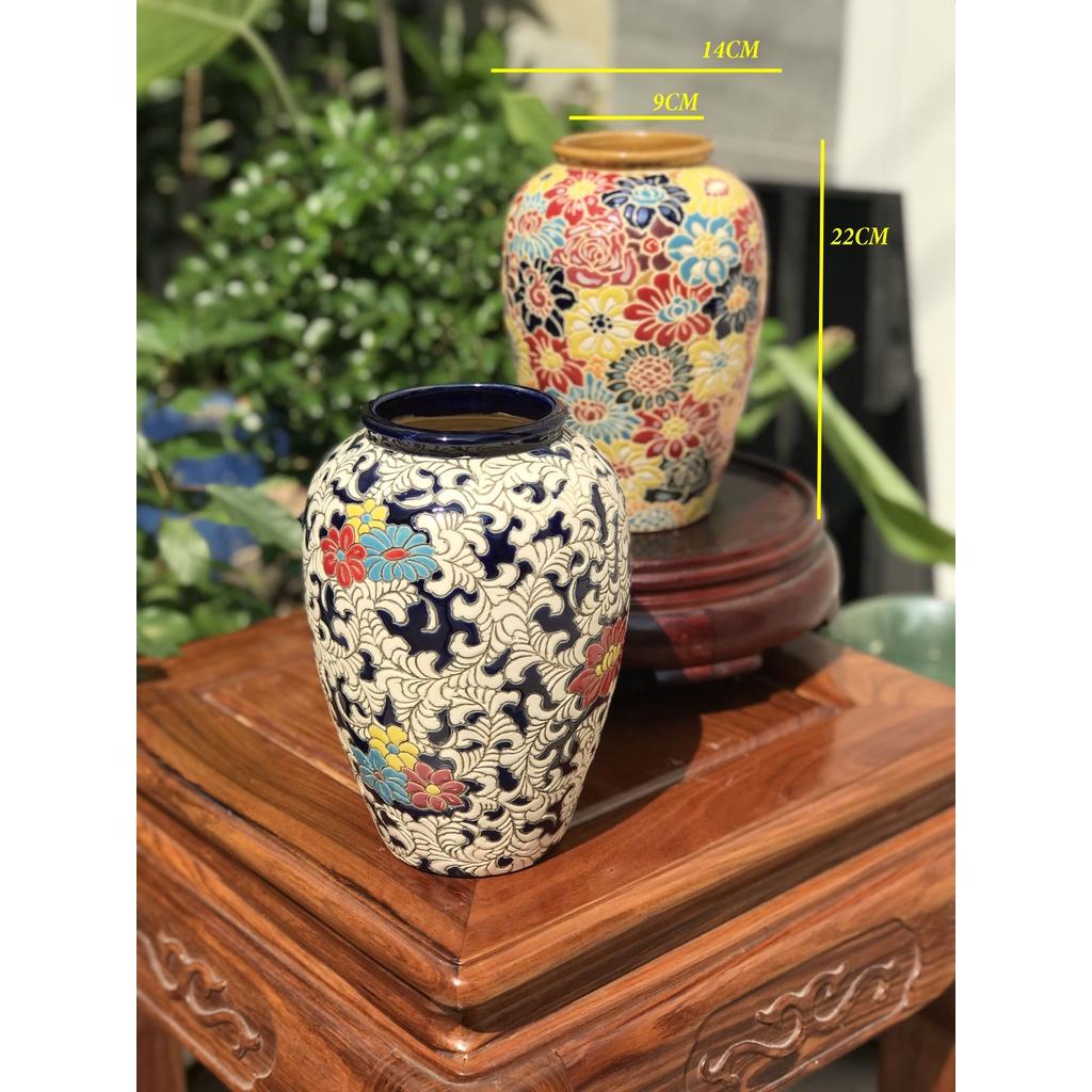 Bình Bông Gốm Sứ Bách Hoa, Dây Lá, Gốm Mỹ Nghệ Nam Bộ, Cao 22cm Cắm Hoa Trang Trí Decor