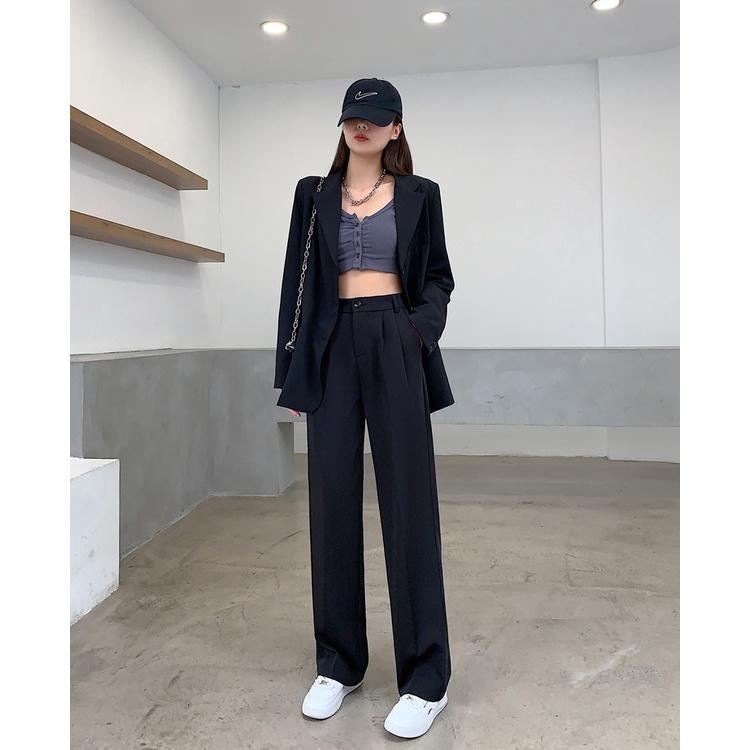 Quần Ống Rộng Dáng Suông Lưng Cao Cạp Thun Culottes Khóa Trước Màu Nâu QD33