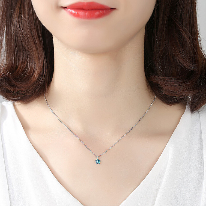 Vòng cổ bạc 925 Ngôi sao xanh ngọt ngào phong cách thời trang trẻ chung.