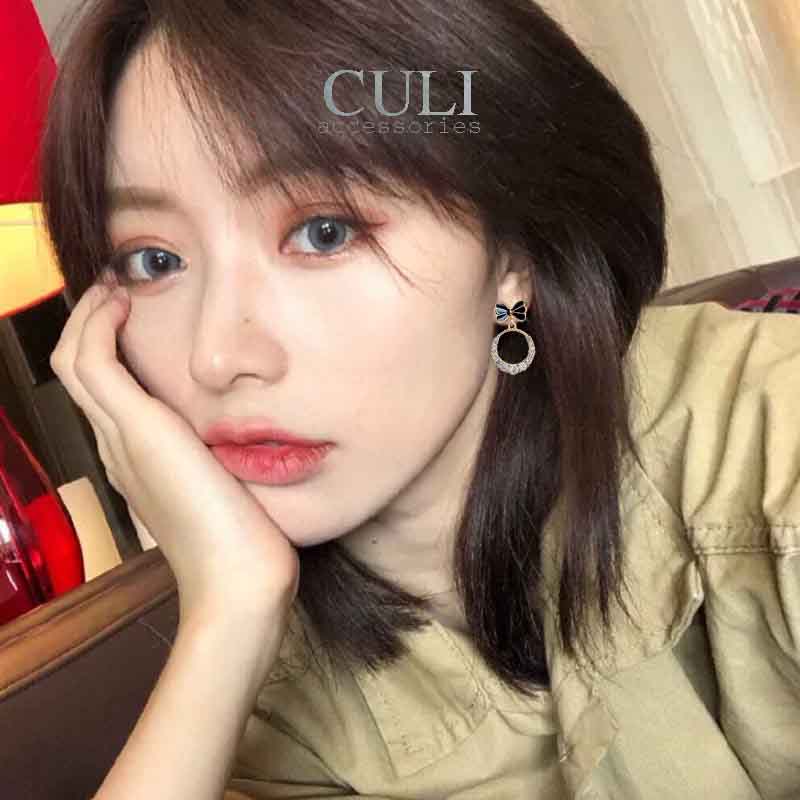 Khuyên tai dáng dài hình nơ kết đá xinh xắn, style Hàn Quốc HT613 - Culi accessories