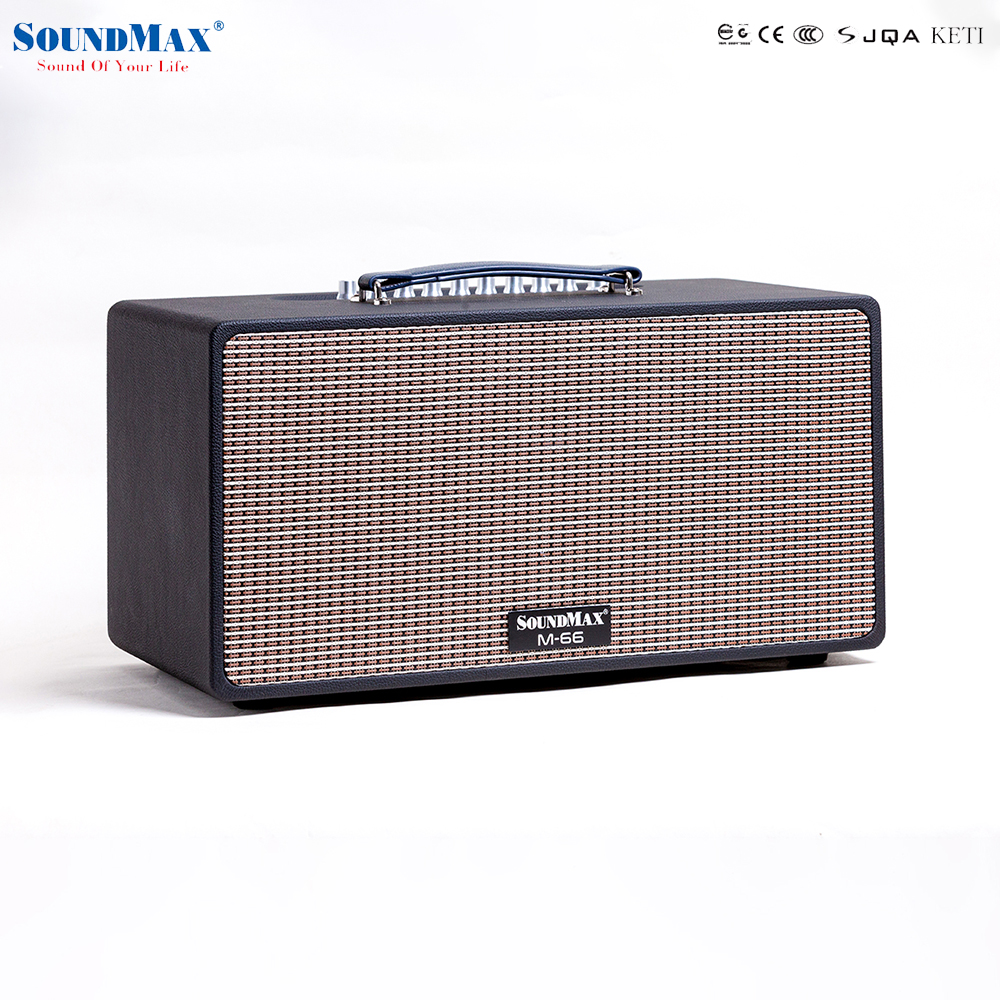 Loa karaoke xách tay SoundMax M-66 | Portable Karaoke Speaker SoundMax M66 | 3 Đường Tiếng, Bass 6.5 Inch, công suất thực 100W | Bluetooth, USB, HDMI, Optical, TRS, USB, Ngõ Vào Guitar | Pin 12000mAh, Thời Gian Sử Dụng 6 Giờ - Hàng Chính Hãng
