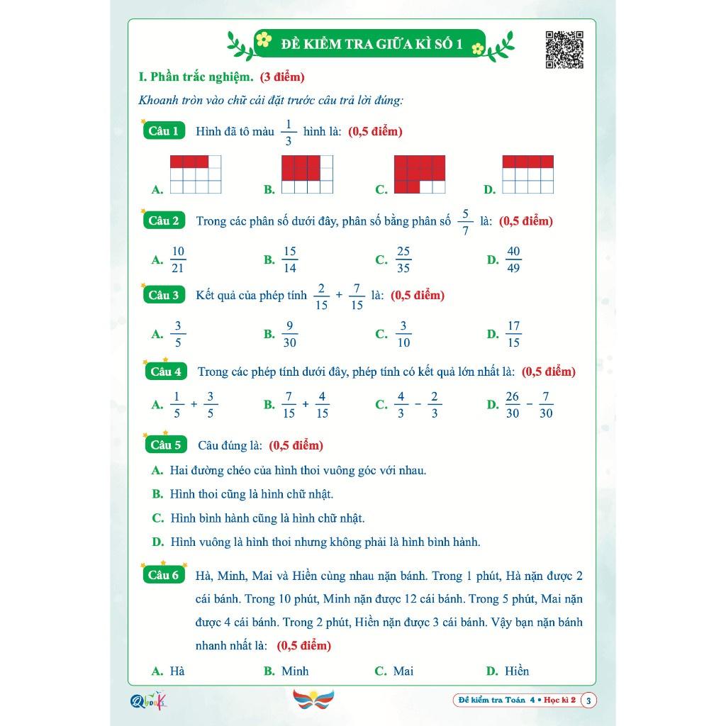 Sách Đề Kiểm Tra Toán Lớp 4 - Học Kì 2 - Cánh Diều (1 cuốn) - Bản Quyền