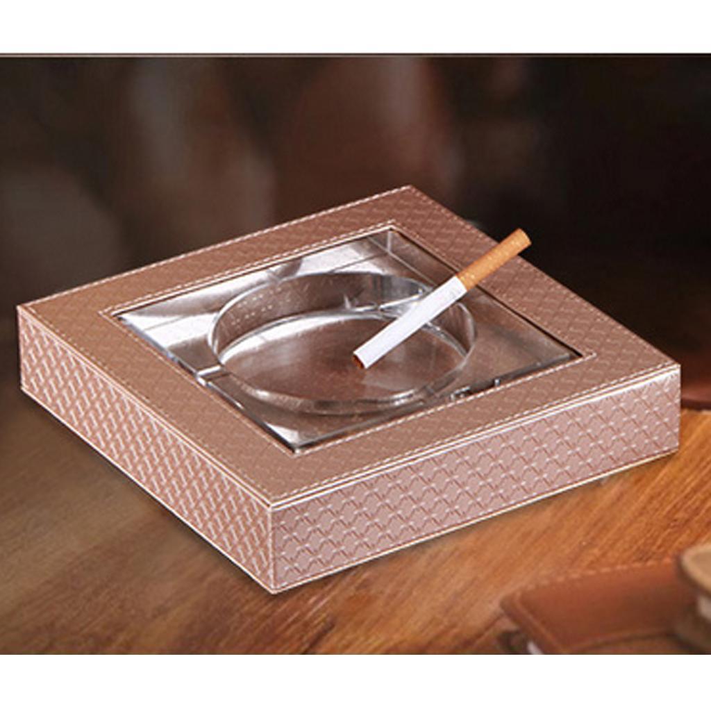 Deluxe Leather Crystal Square Cigarette Cigar Ashtray Home Perfect Gift