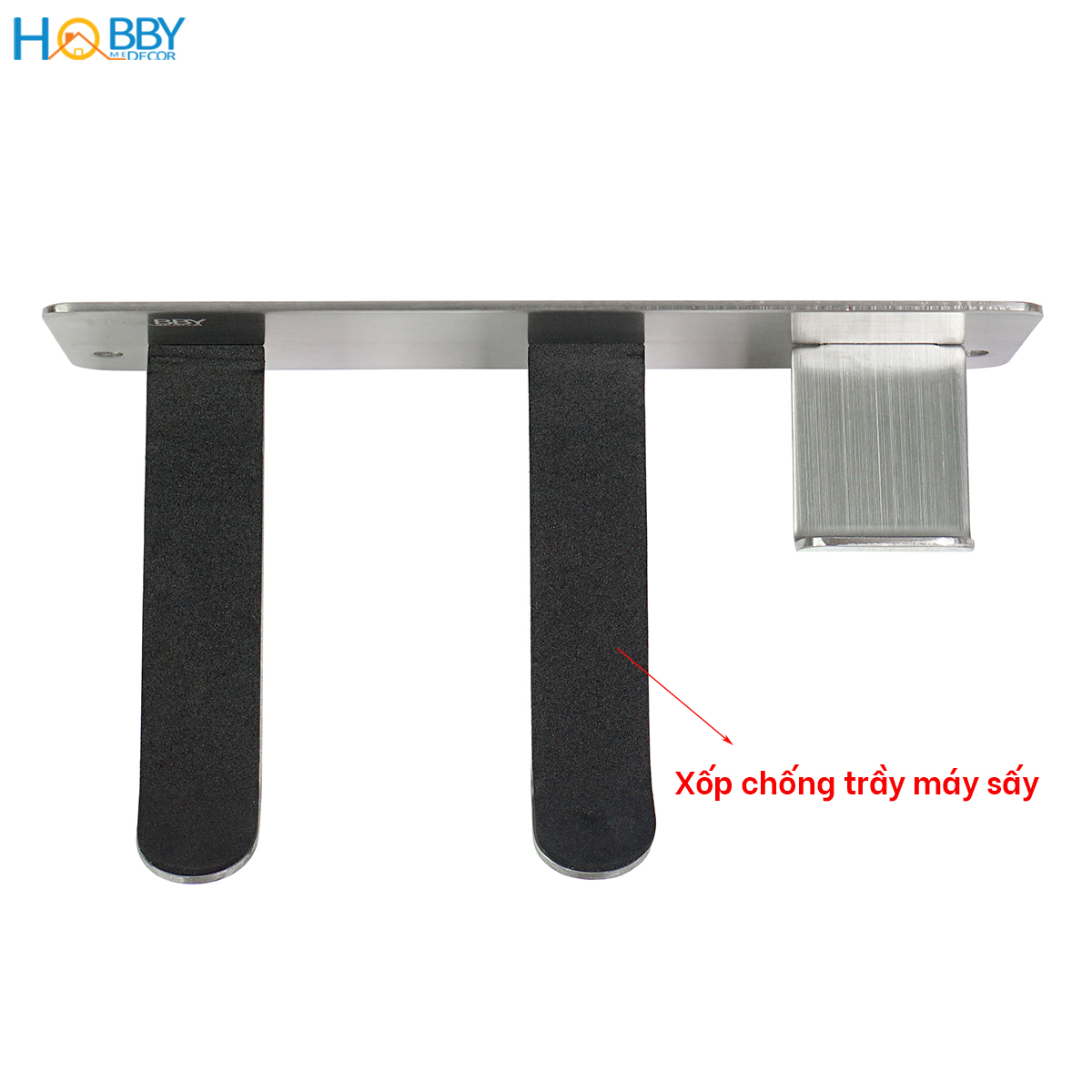 Giá treo máy sấy tóc và phích cắm HOBBY Home Decor MS3PC dán tường gạch men - chuẩn Inox 304 và kèm keo dán
