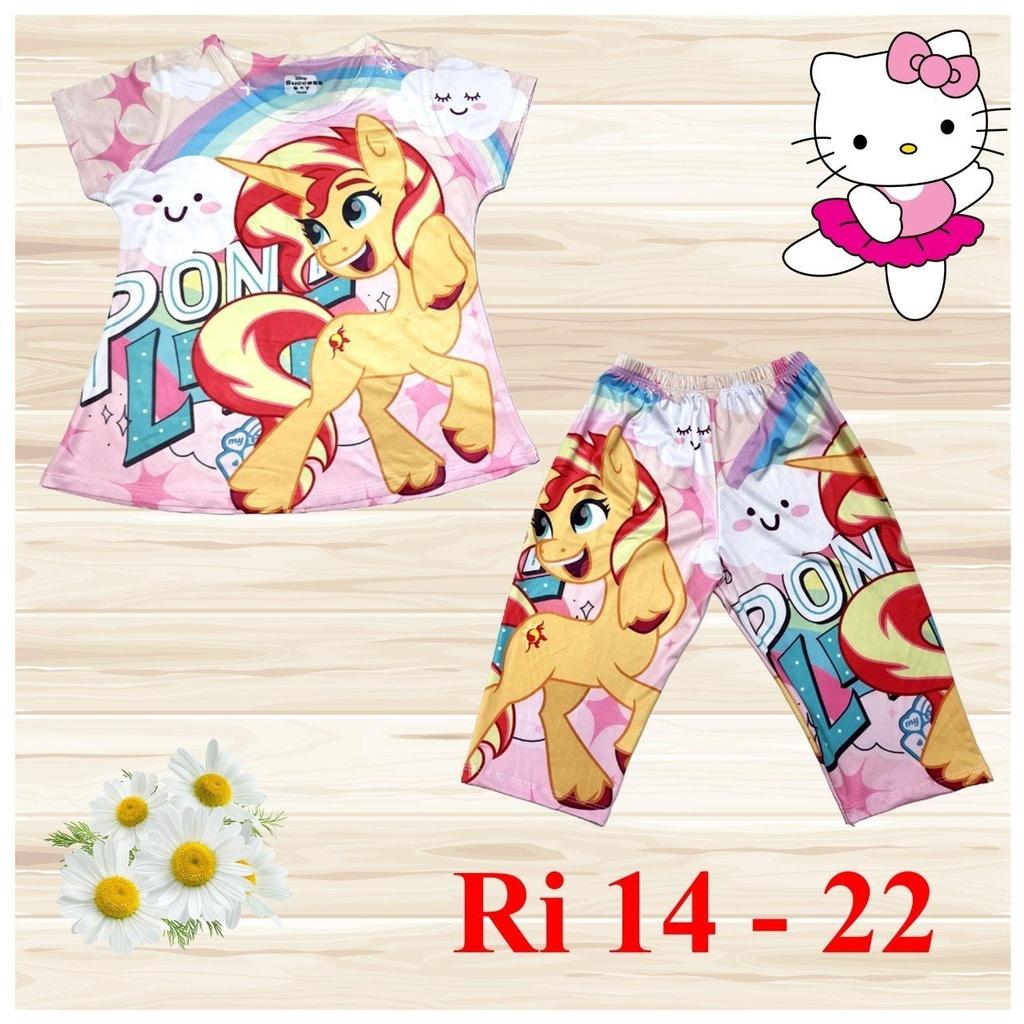 Đồ bộ bé gái, bộ cộc tay cho bé gái hình PONY size 14-28KG chất thun lạnh Thái cực mềm mát