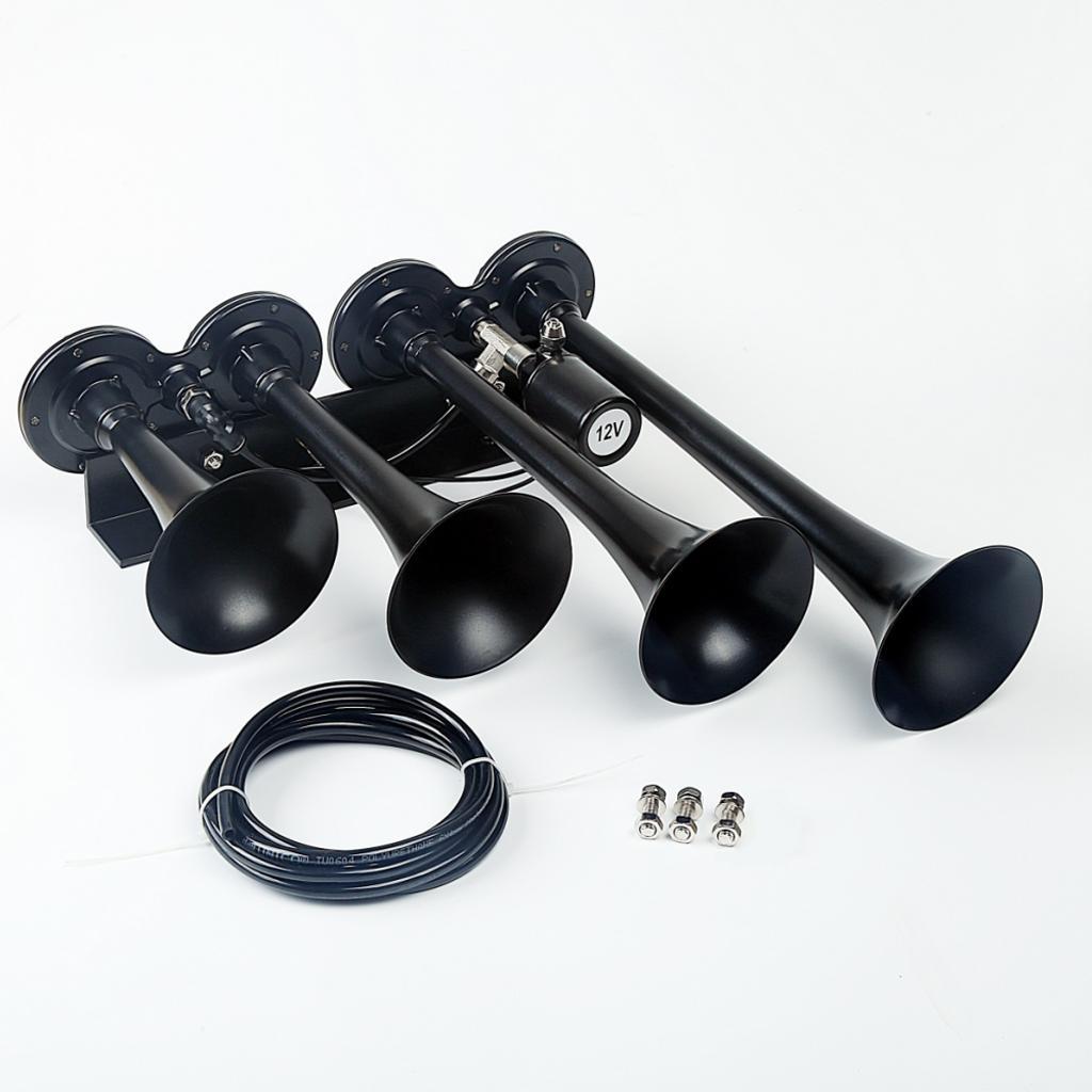 150DB Single Row Four Trumpet Train Air 12V Electric Solenoid Black