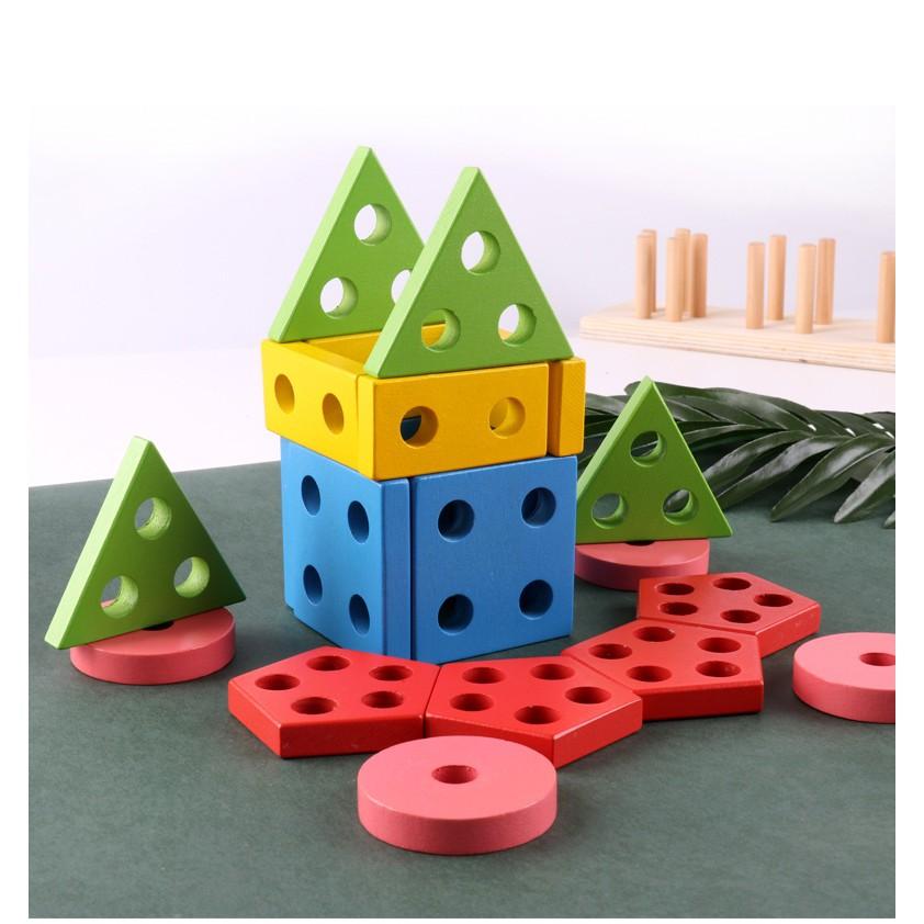 Giáo Cụ Montessori Thả Hình Khối Trên Thanh Bằng Gỗ Giúp Bé Phát Triển Trí Não