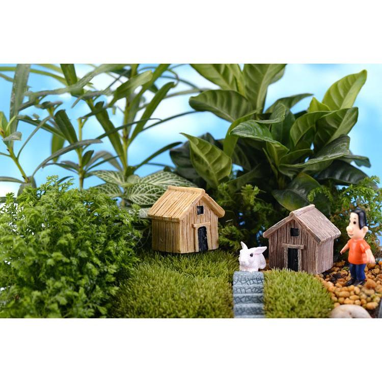 Tiểu cảnh mini ️ Mô hình ngôi nhà giả gỗ trang trí tiểu cảnh sen đá, sân vườn, bể cá, bể terrarium