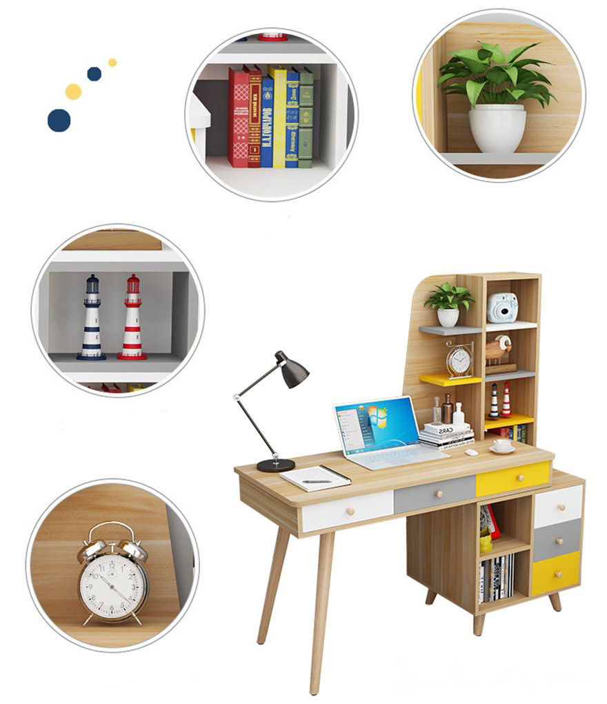 Bàn làm việc gỗ công nghiệp tiện lợi kèm giá sách