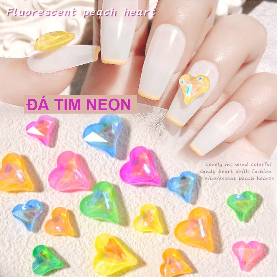 Đá Hình Tim Màu Neon Lấp Lánh Đính Móng