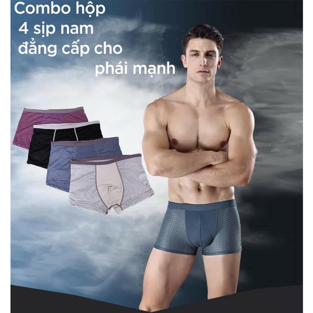 Sét 4 Quần Sịp Nam Tam Giác Thông Hơi Cạp Nhỏ Chữ Nhật Chất Siêu Mát hàng Cao Cấp