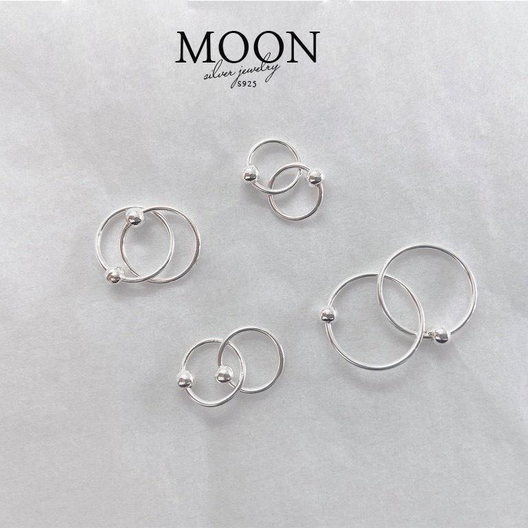 Khuyên tai bạc Moonsilver, bông tai tròn mix 1 bi cố định basic