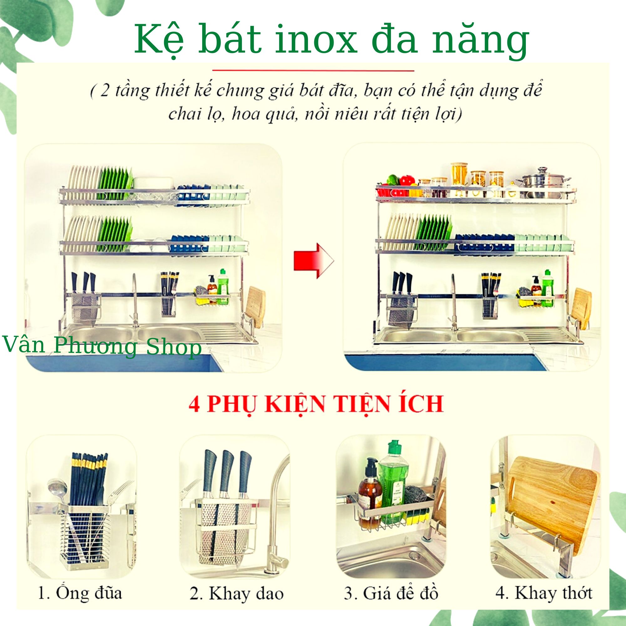 Kệ Để Chén Bát Đa Năng Inox Không Gỉ
