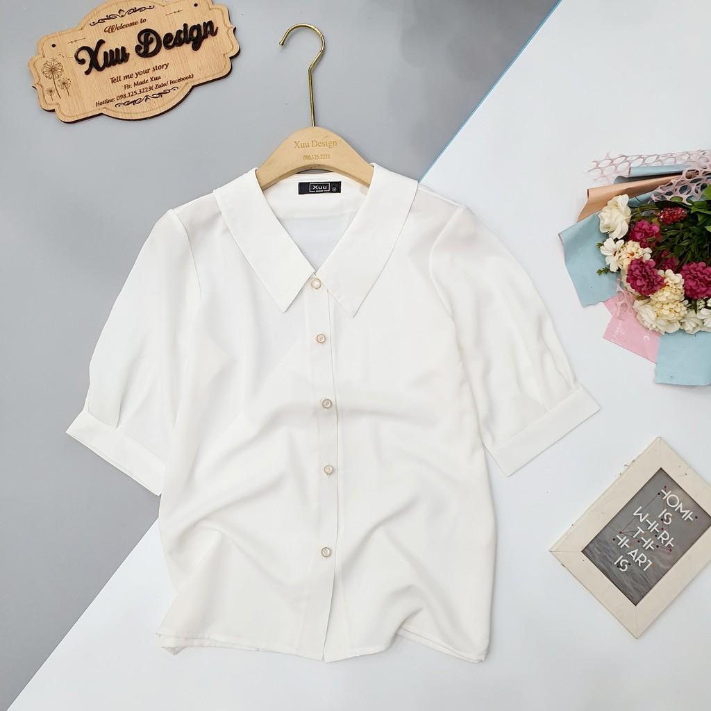 Áo sơ mi nữ kiểu xuu designáo so mi trắng tay lỡ thời trang công sở 2 màu TRẮNG + HỒNG -SP09