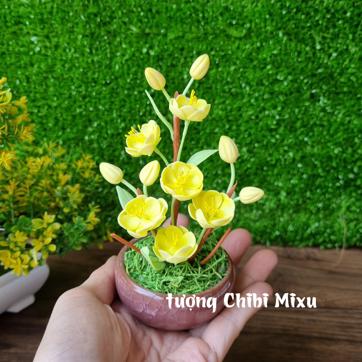 Chậu hoa Mai 10 cánh bằng đất sét Nhật