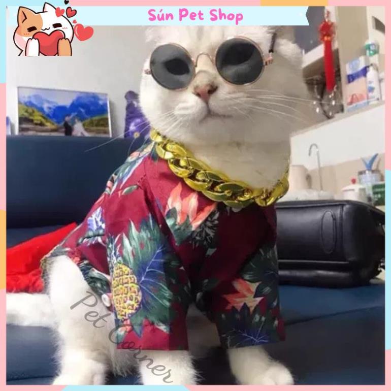 Áo sơ mi phong cách Hawaii cho thú cưng đi biển, áo cho chó mèo mùa hè thoáng mát