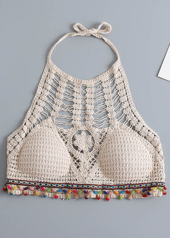 Áo bikini len móc đi biển cực xinh, sợi len cotton dai khỏe, thoáng mát, hàng đẹp, mẫu mới nhất, đồ bơi len nữ xinh xắn | BL003