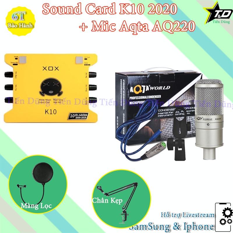 Mic thu âm AQ220 Sound Card XOX K10 2020 chân màng- bộ livestream sound card xox k10 2020 phiên bản tiếng anh đầy đủ