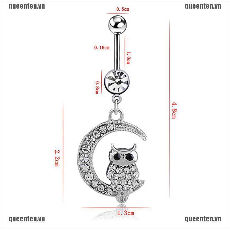 Elegant White Moon Owl Pendant Navel Piercing Women Belly Button Ring Piercing Jewelry QUVN