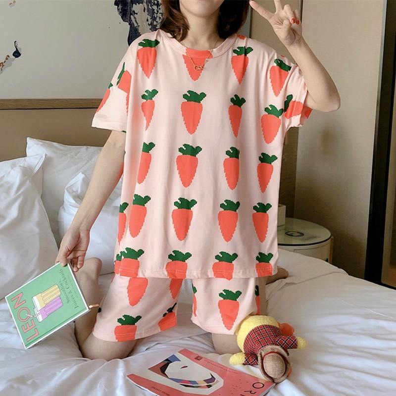 Bộ Đồ Ngủ Áo Tay Ngắn + Quần Short Xinh Xắn Cho Nữ