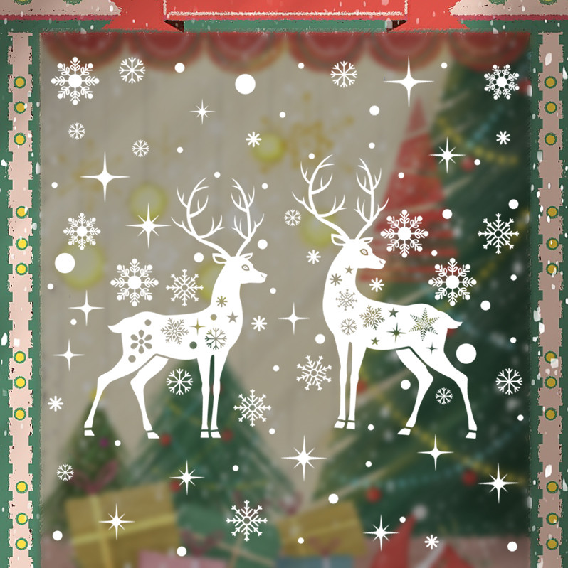 Decal trang trí Noel hít tĩnh điện - 2 Chú nai trắng