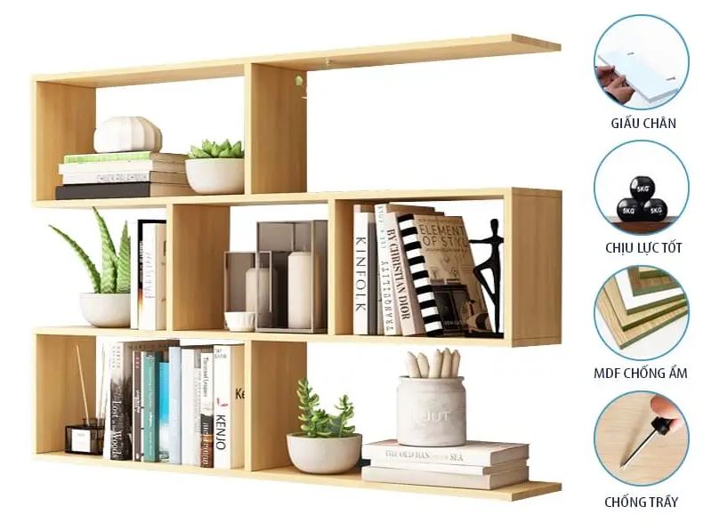 Kệ Sách Gỗ Treo Tường 4 Tầng, Giá Để Sách Trang Trí Cho Bé Juno sofa CTKT06-120 KT 120 x 82 x 20cm