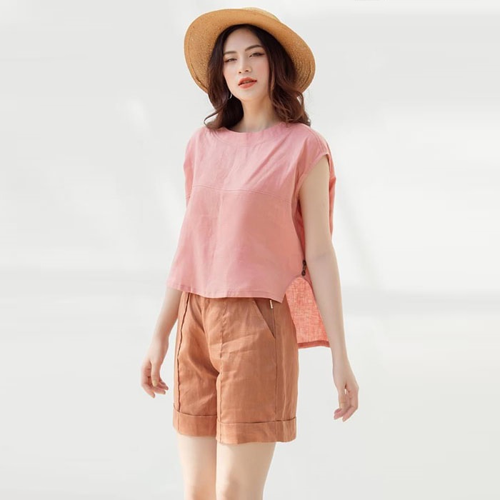 Set linen đi chơi áo form rộng kèm quần short trẻ trung ArcticHunter, thời trang phong cách trẻ